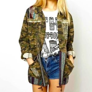 River Island skull embroidery camo jacket tribal Aztec